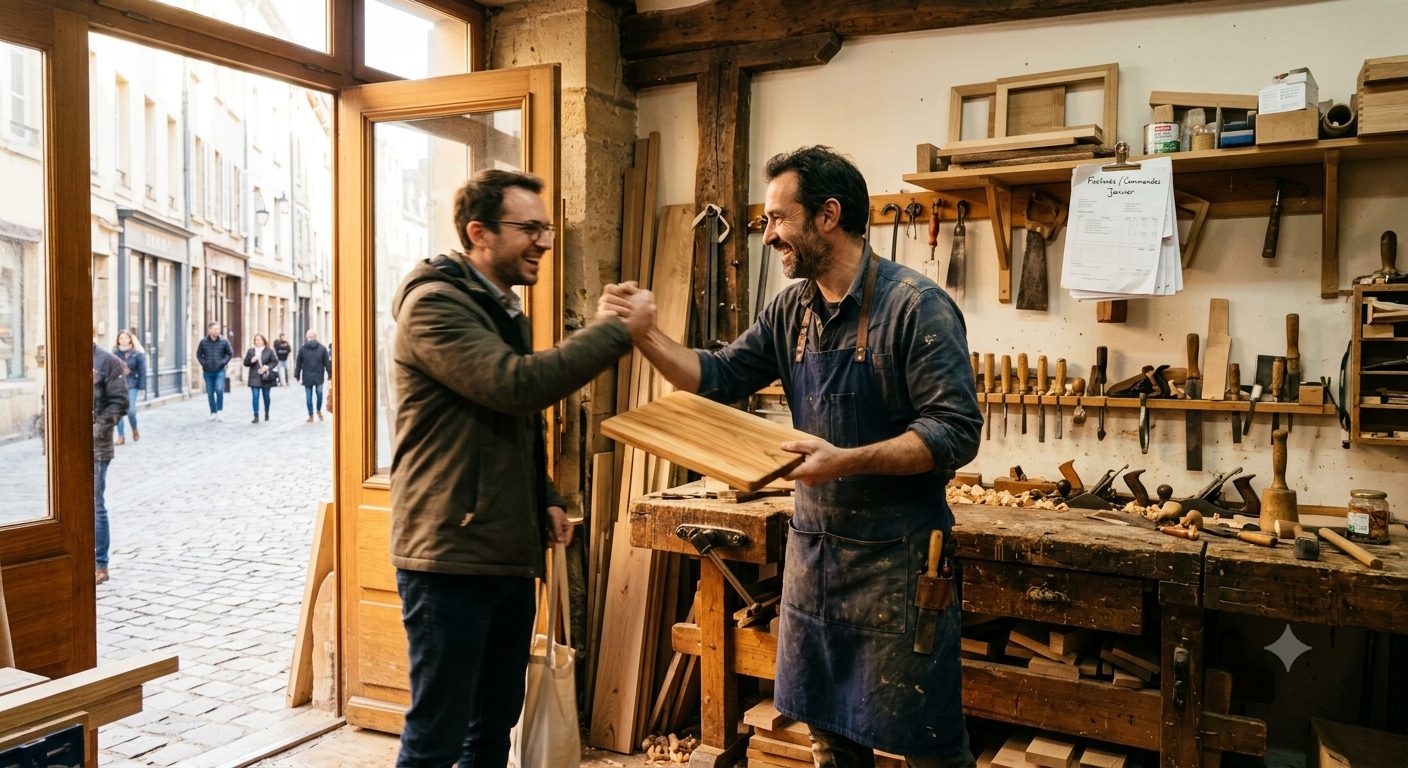Artisan et client, atelier