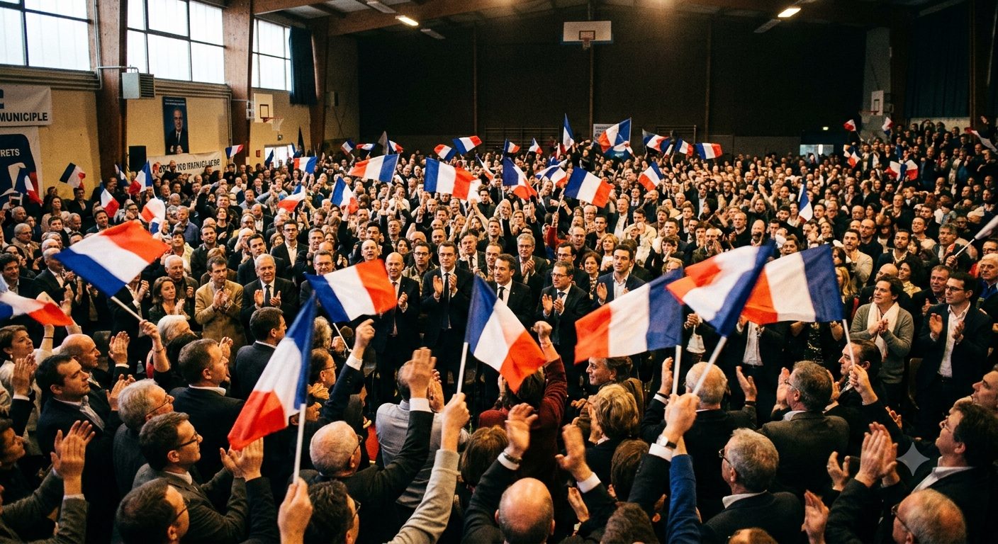 Meeting Résurgence, foule et drapeaux français